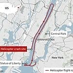 Helicopter operating in urban airspace similar to areas affected by FAA helicopter restrictions at DCA